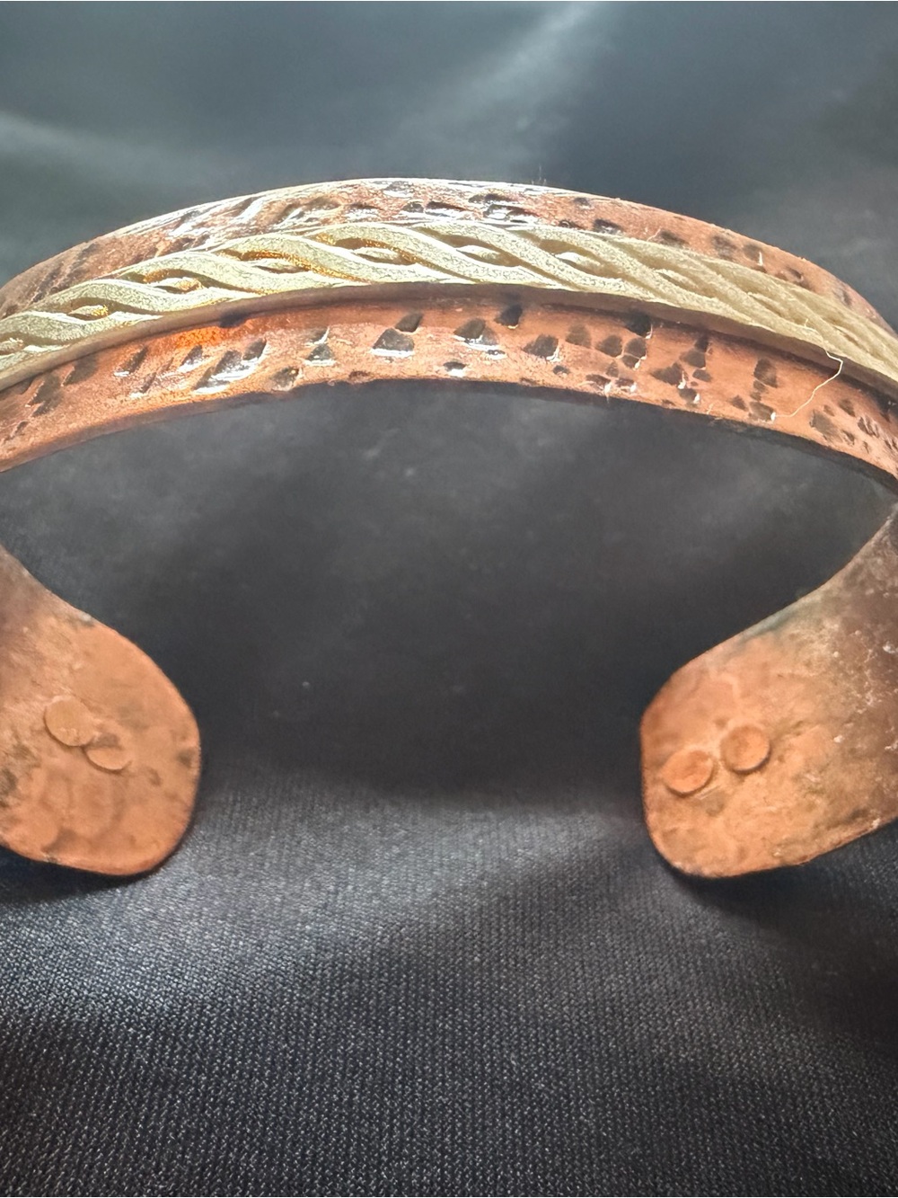 Unisex HANDMADE Hammered Copper Cuff Bracelet with Braided Accent